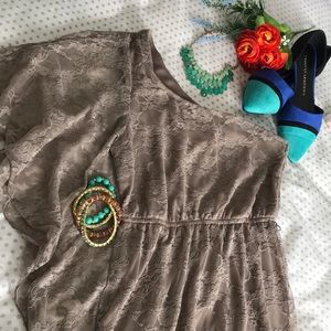 tan lace one shoulder dress